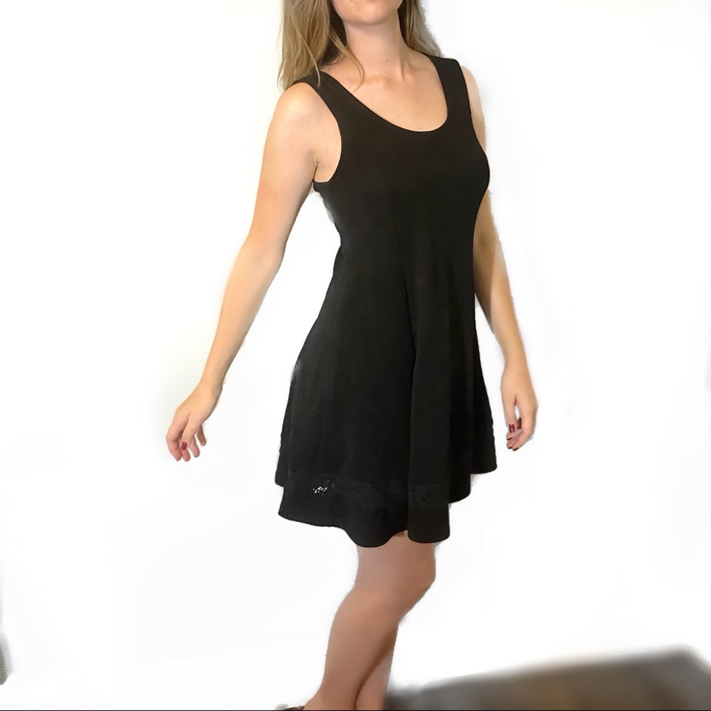 LUSH scoop neck skater bottom lace hem with straps dress black size Large